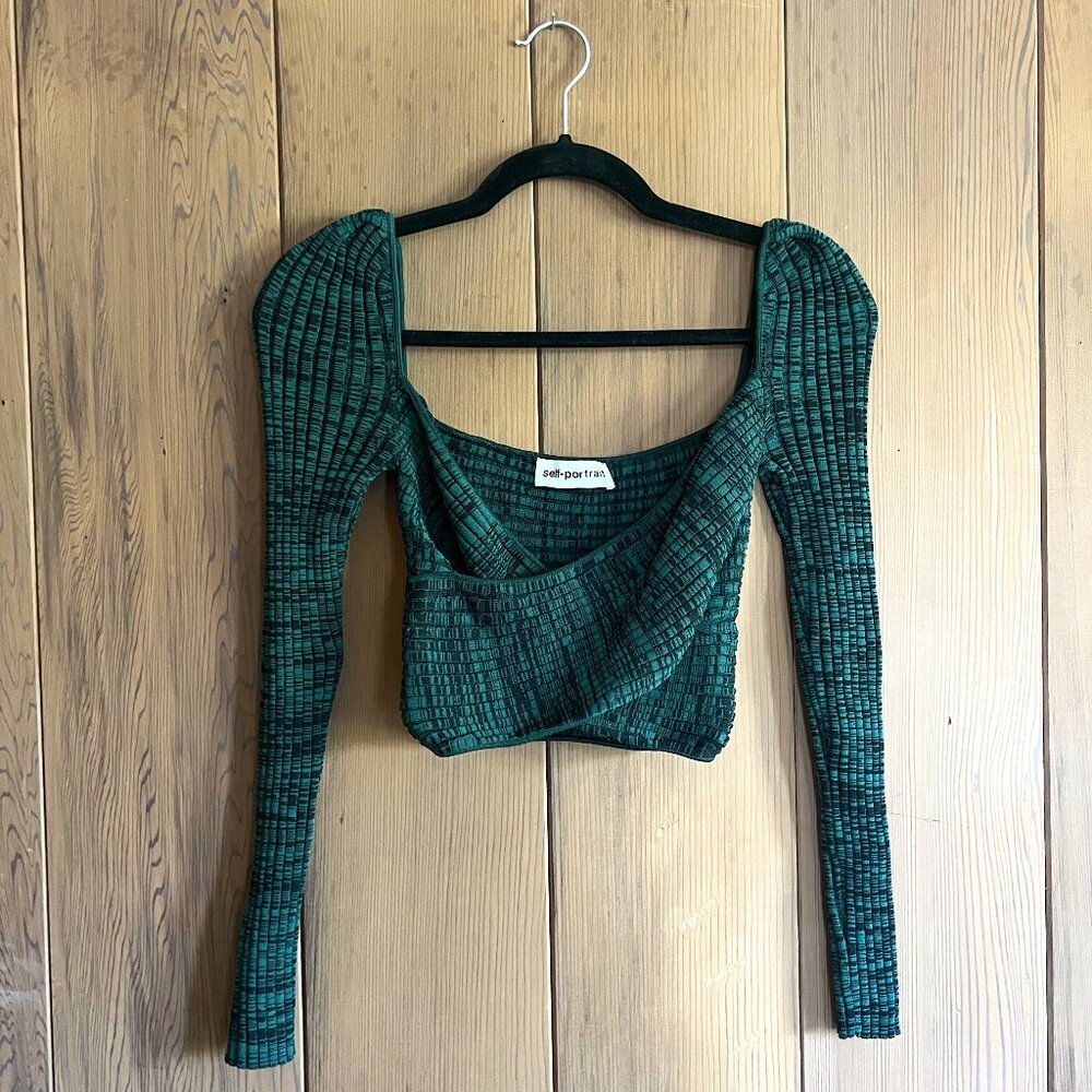 Self Portrait Crossover Knit Crop Top - Small